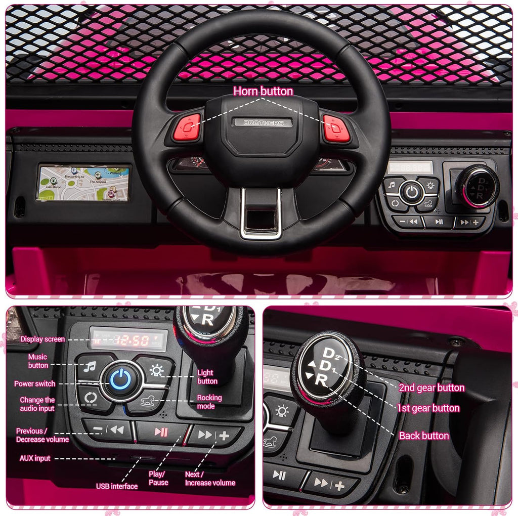 SEHOMY 2 Seater Electric Car for Kids, 12V Ride on Toys Power Wheels with Remote - 3 Speeds, Spring Suspension, 110LB Max, LED Lights, Music, Kids Electric Vehicles Toddler Truck for Boys Girls Pink