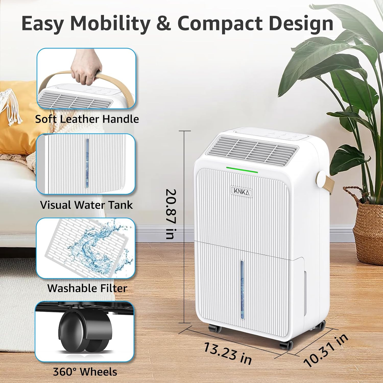 KNKA 2500 Sq.Ft Dehumidifier for Basement with Drain Hose Max 34 Pints, Dehumidifiers for Home, Bedroom, Bathroom, Large Room, Three Modes, Intelligent Humidity Control, Dry Clothes, 24HR Timer