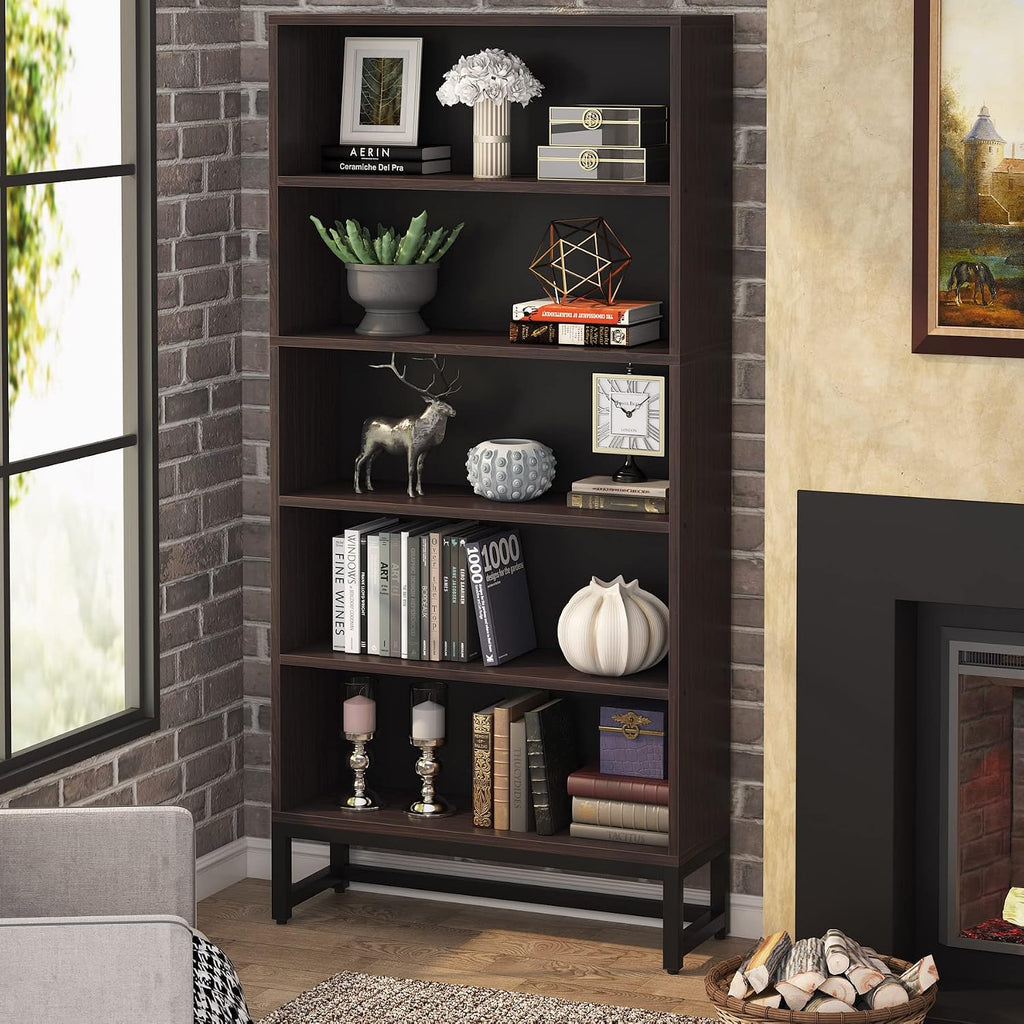 Tribesigns Tall Bookcase and Bookshelf, 70.8' Large Bookcases Organizer with 5-Tier Storage Shelves, Heavy Duty Free-Standing Library Bookshelf Shelving Unit for Living Room, Bedroom (Sandalwood)