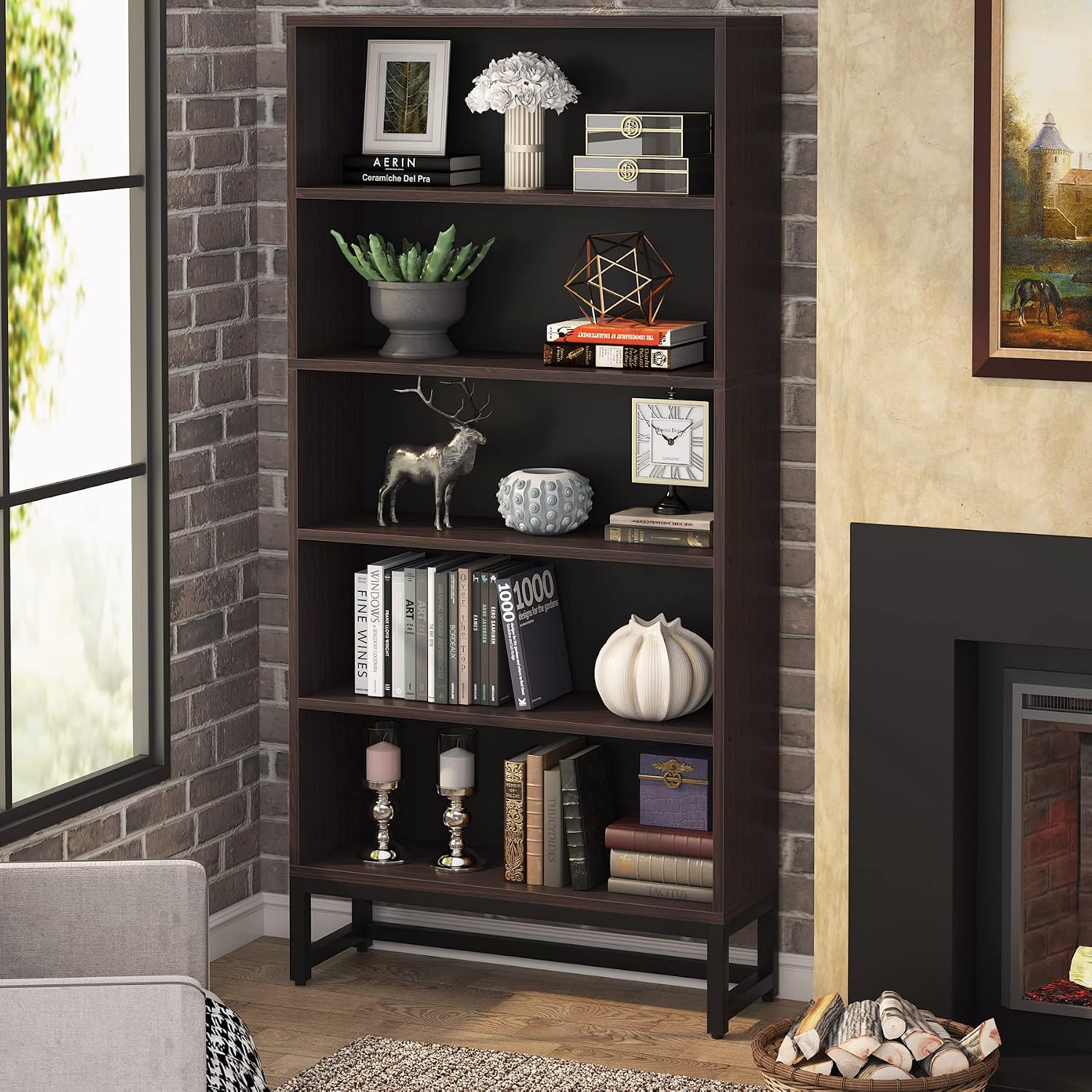Tribesigns Tall Bookcase and Bookshelf, 70.8' Large Bookcases Organizer with 5-Tier Storage Shelves, Heavy Duty Free-Standing Library Bookshelf Shelving Unit for Living Room, Bedroom (Sandalwood)