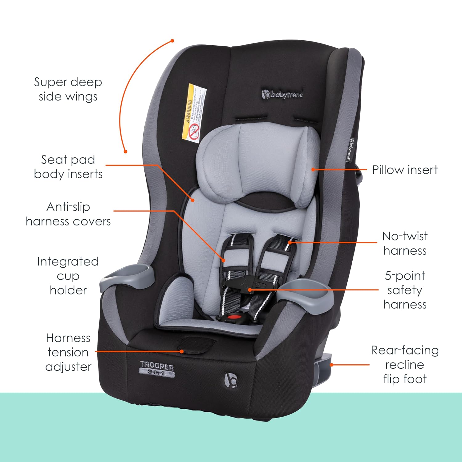 Baby Trend Trooper 3-in-1 Convertible Car Seat, Dash Black