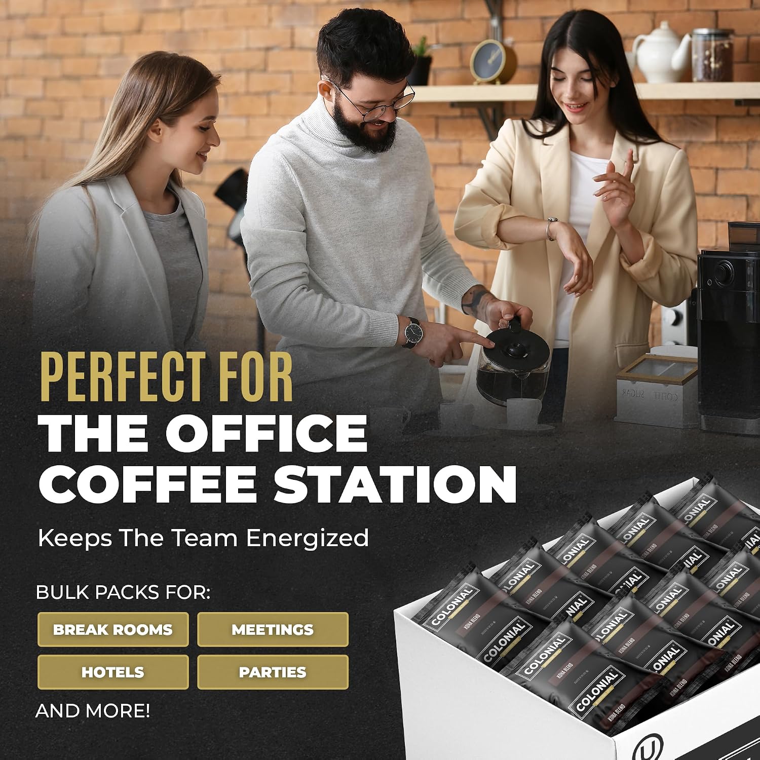 Colonial Coffee Packets, Pre Ground Coffee Packs, Colombian Medium Roast, 2.5 Ounce (Pack of 80)