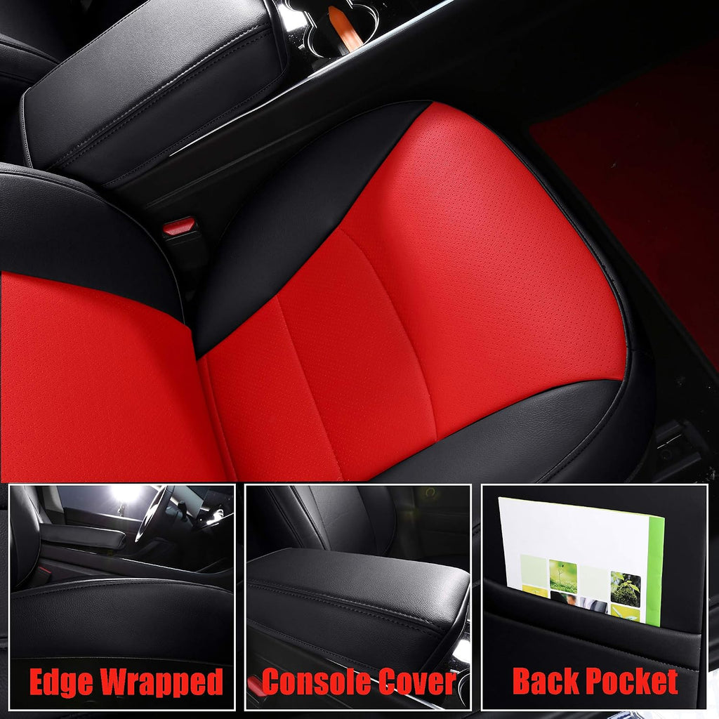 Seat Cover Custom Fit for Tesla Model 3 Model Y Synthetic Leather Car Seat Cushion Protector for 2017 2018 2019 2020 2021 2022 All Season Customized (2 Front Black& Red)