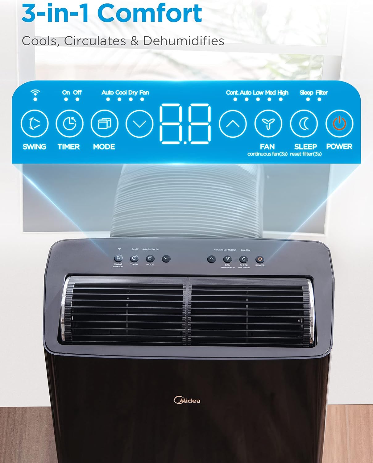 Midea Duo 12,000 BTU (10,000 BTU SACC) High Efficiency Inverter, Ultra Quiet Portable Air Conditioner, Cools up to 450 Sq. Ft., Compatible with Alexa/Google Assistant, Includes Remote