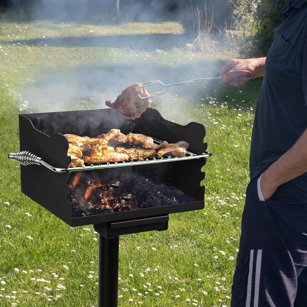 Stanbroil Charcoal Barbecue Grill for Outdoor, Heavy Duty Steel Park BBQ Grill with Stainless Steel Cooking Grate and Above/In Ground Post for Camping and Backyard