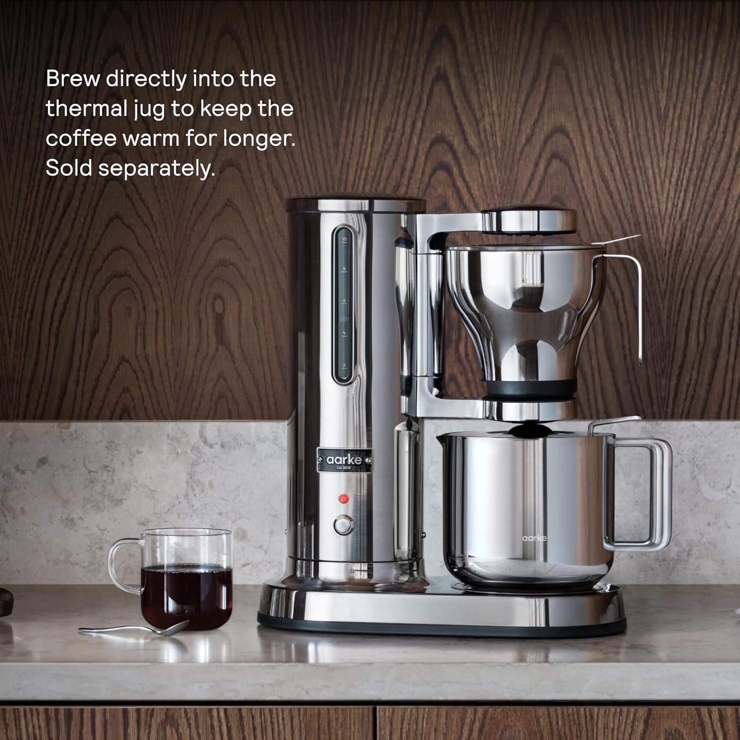 aarke Coffee Maker - Electric Drip Brewer with Automatic Drip-Stop, Glass Carafe, Brews Full Pot in Under 6 Minutes, SCA certified, Stainless Steel