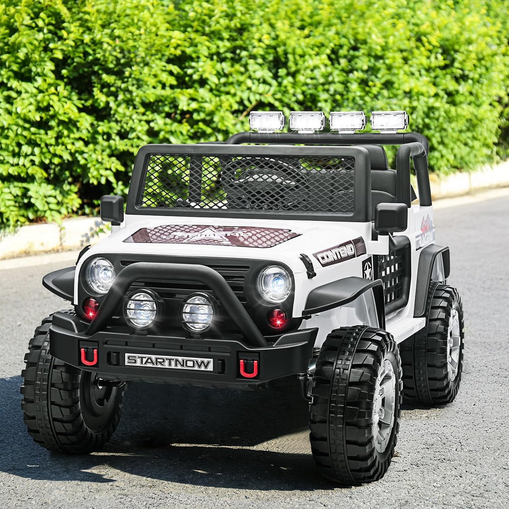 SEHOMY Two Seater Ride on Cars for Kids, 12V Power Wheels Truck with Remote Control, 3 Speed, Spring Suspension, 110LBS Max, Music, Horn, White Kids' Electric Vehicles Toddlers Toy Car for Boys Girls