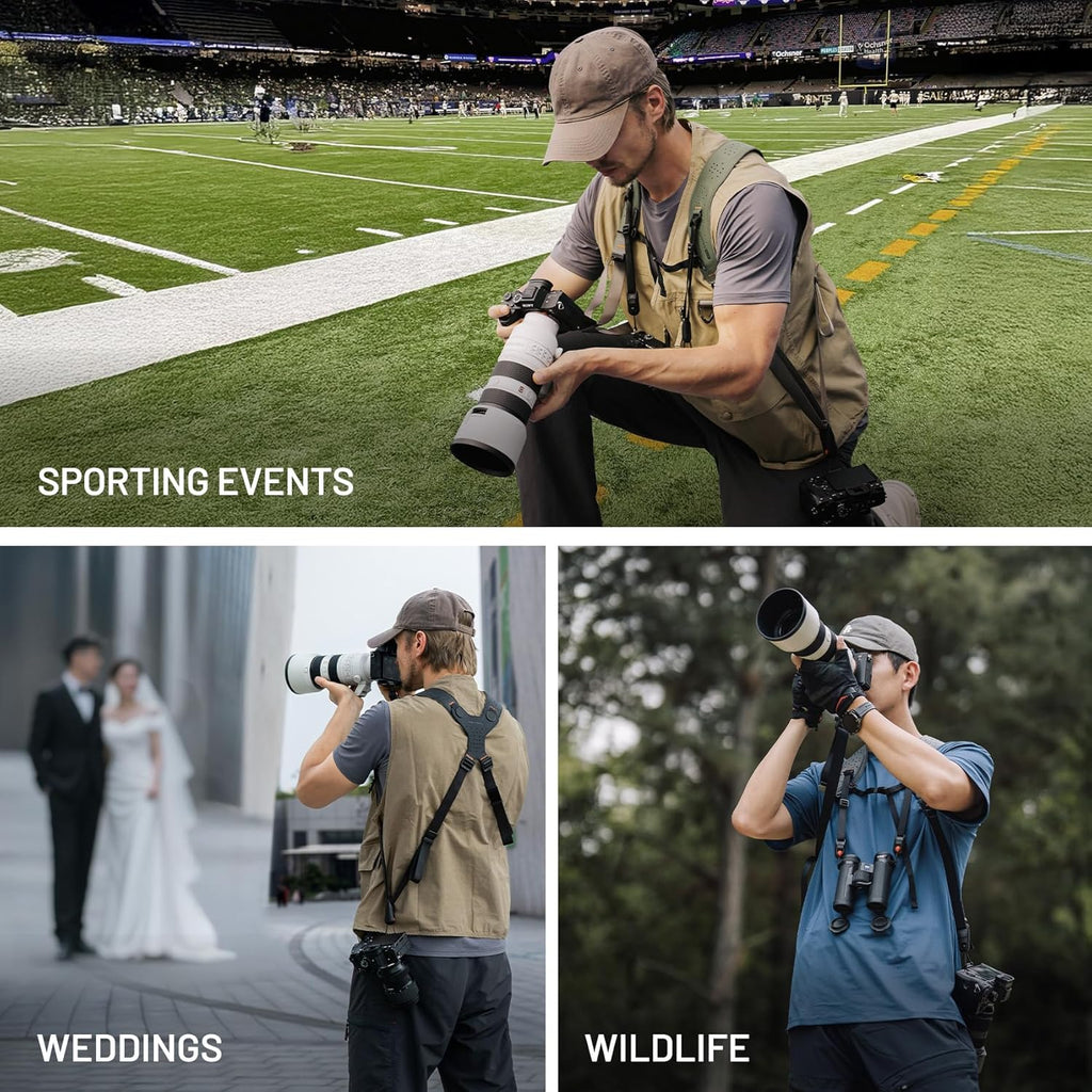 PGYTECH Camera Strap Master, Leather Dual Shoulder Harness for 3 Cameras, Adjustable Camera Harness for Professional Photographers, Sports/Wildlife/Wedding/Events Photography Camera Straps, Green