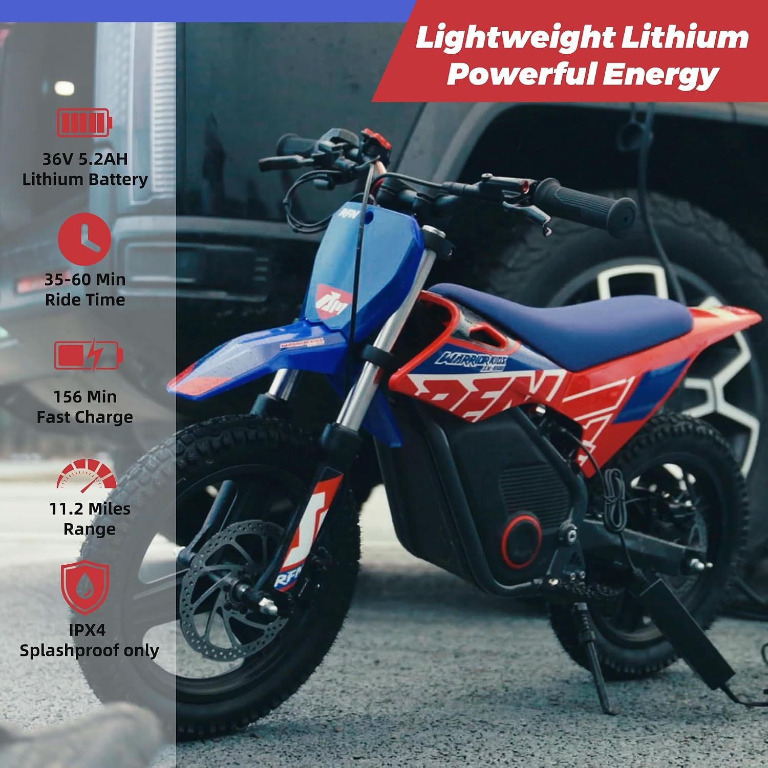 RFN SX-E250 36V Electric Bike, 400W Electric Motorcycle 15.5 mph Max Speed & 11.2 Mile Range, 3-Speed Off-Road Bike for Kids Ages 3-6