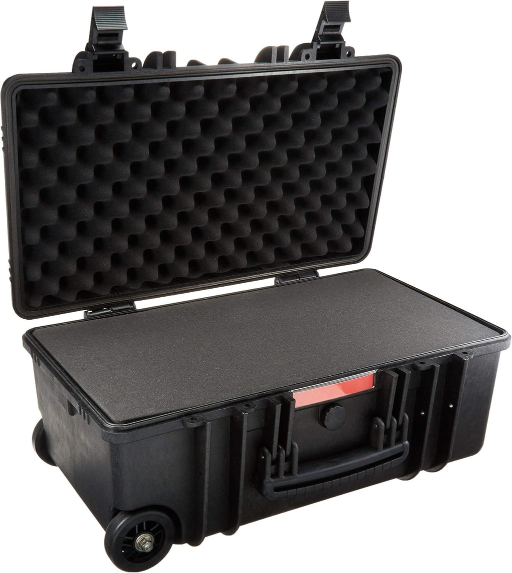 Amazon Basics Hard Protective Camera Case with Wheels, Large, Black, 22'L x 14'W x 9.8'H