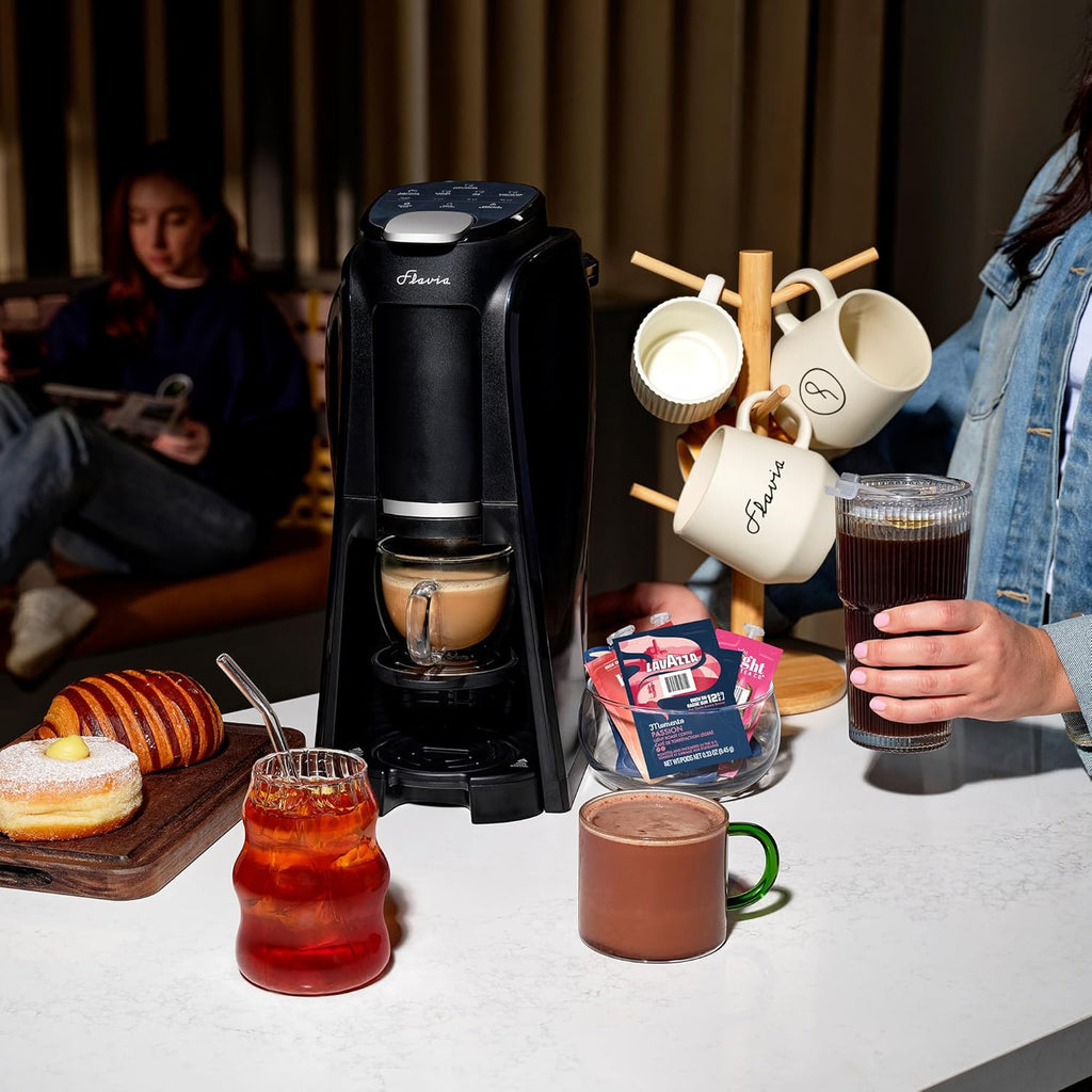 Flavia Aroma Brewer Bundle with 84 Freshpacks and 1 Merchandiser - Coffee Machine, Makes Coffee, Lattes, Tea, and other Hot or Iced Beverages, Multiple Brew Sizes, Grey, Works ONLY with Freshpacks