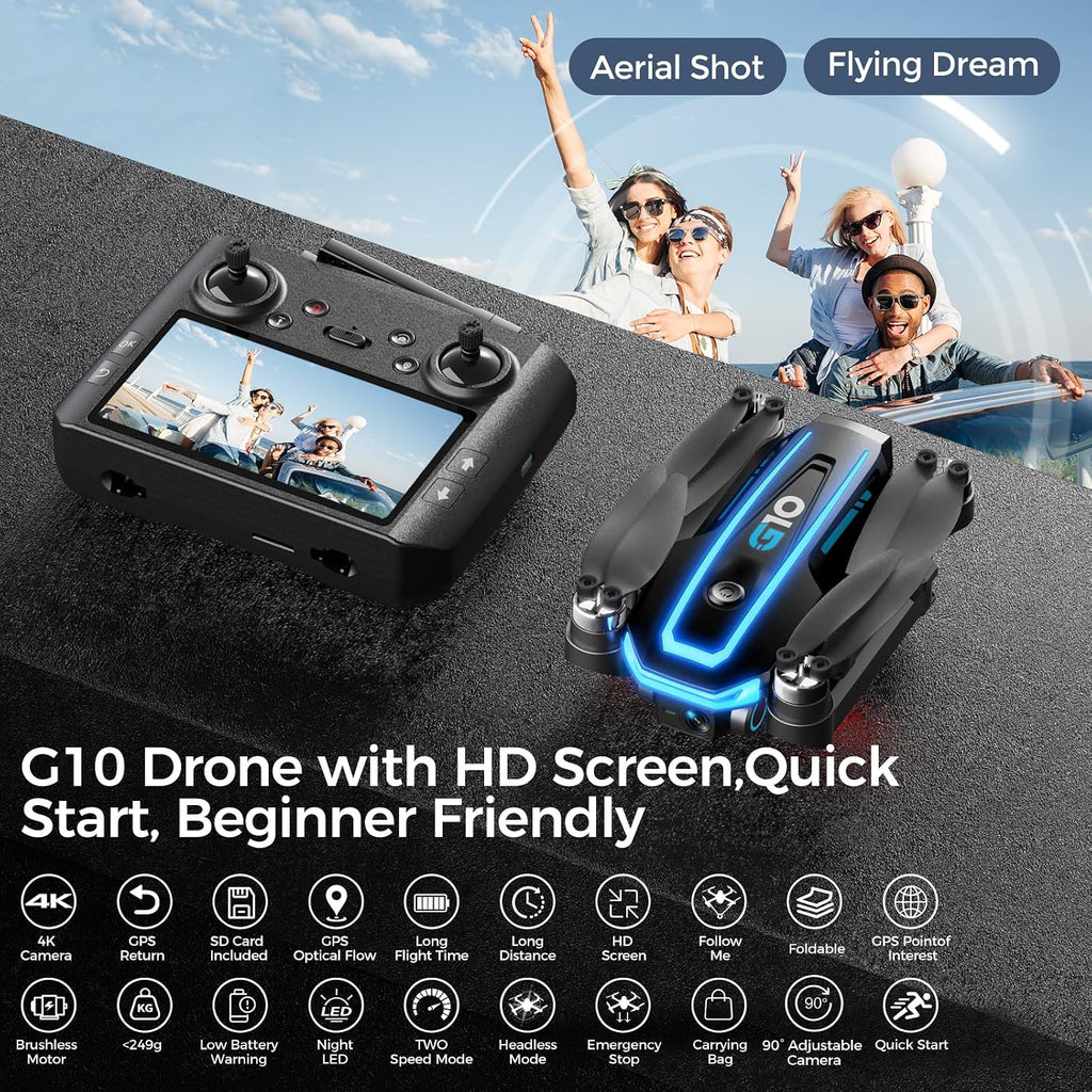 GPS Drone with 4K HD Camera for Adults,4.5 inch HD Screen on Remote Controller,FPV RC Drones with Auto Return, Follow Me and Lightweight,2 PCS Batteries for Long Flight Time,Easy Fly Quadcopter for Beginners,Under 250g