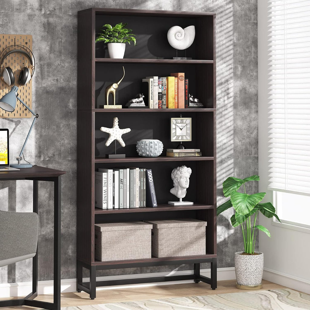 Tribesigns Tall Bookcase and Bookshelf, 70.8' Large Bookcases Organizer with 5-Tier Storage Shelves, Heavy Duty Free-Standing Library Bookshelf Shelving Unit for Living Room, Bedroom (Sandalwood)