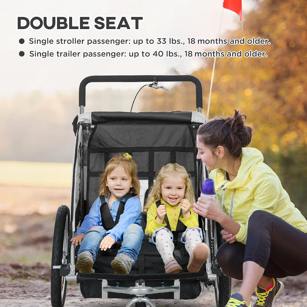 Aosom Elite 360 Swivel Bike Trailer for Kids Double Child Two-Wheel Bicycle Cargo Trailer with 2 Security Harnesses