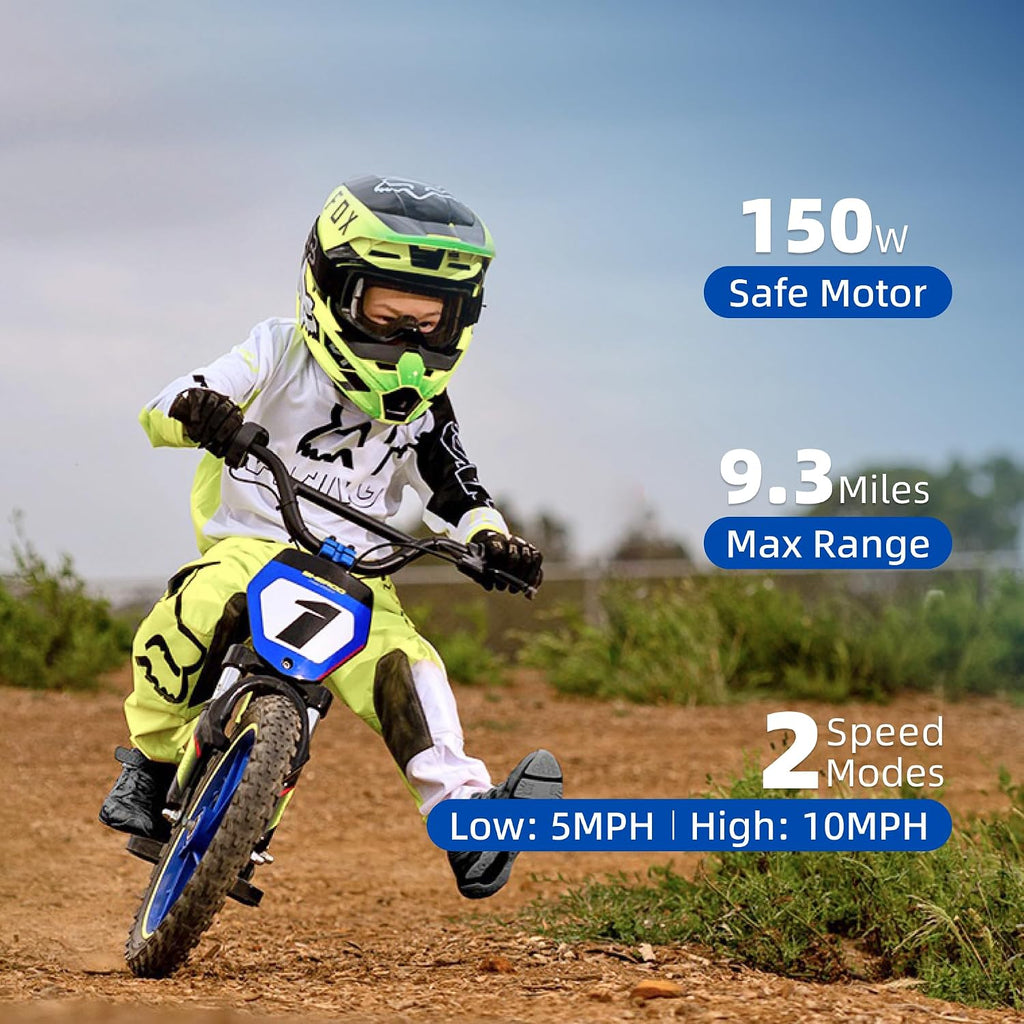 AIII Lightweight Electric Dirt Bike for Kids, 170/340W Electric Motorcycle Up to 10/12MPH, 24V Detachable Battery, Hand-Operated Dual Brakes Electric Balance Bike for Ages 3-6/5-12