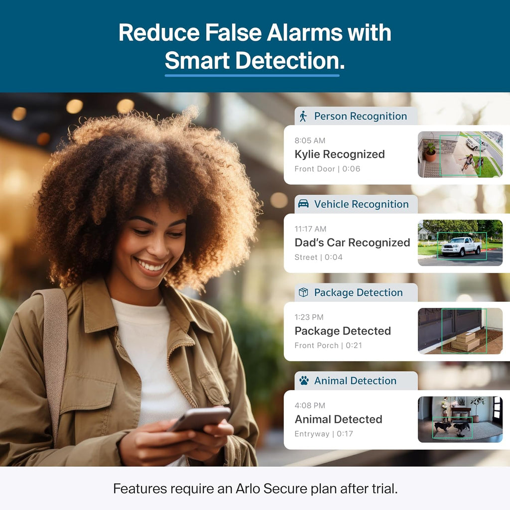 Arlo Pro Security Camera 2K HDR (6th Gen, 2025 Release) 3 Cam + 3 Solar Panels + 6 Months of Secure Plus Plan - Wireless Outdoor Camera, Battery Power, Person, Vehicle & Animal Detection, White