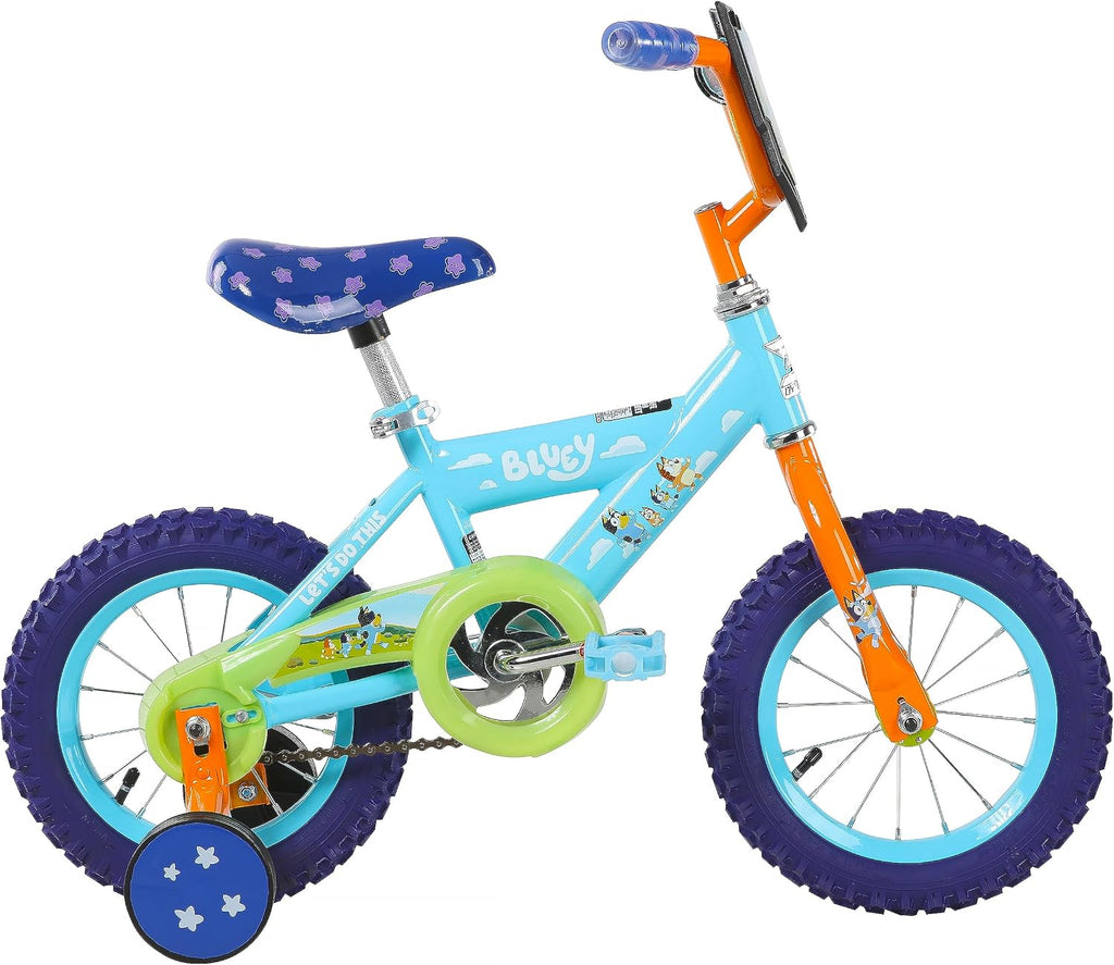 Bluey 12 Inch Kids Bike by Dynacraft for Boys and Girls with Training Wheels, Coaster Brake, Sturdy Frame, Easy Assembly, Fun Bluey Design, Beginner Toddler Bicycle