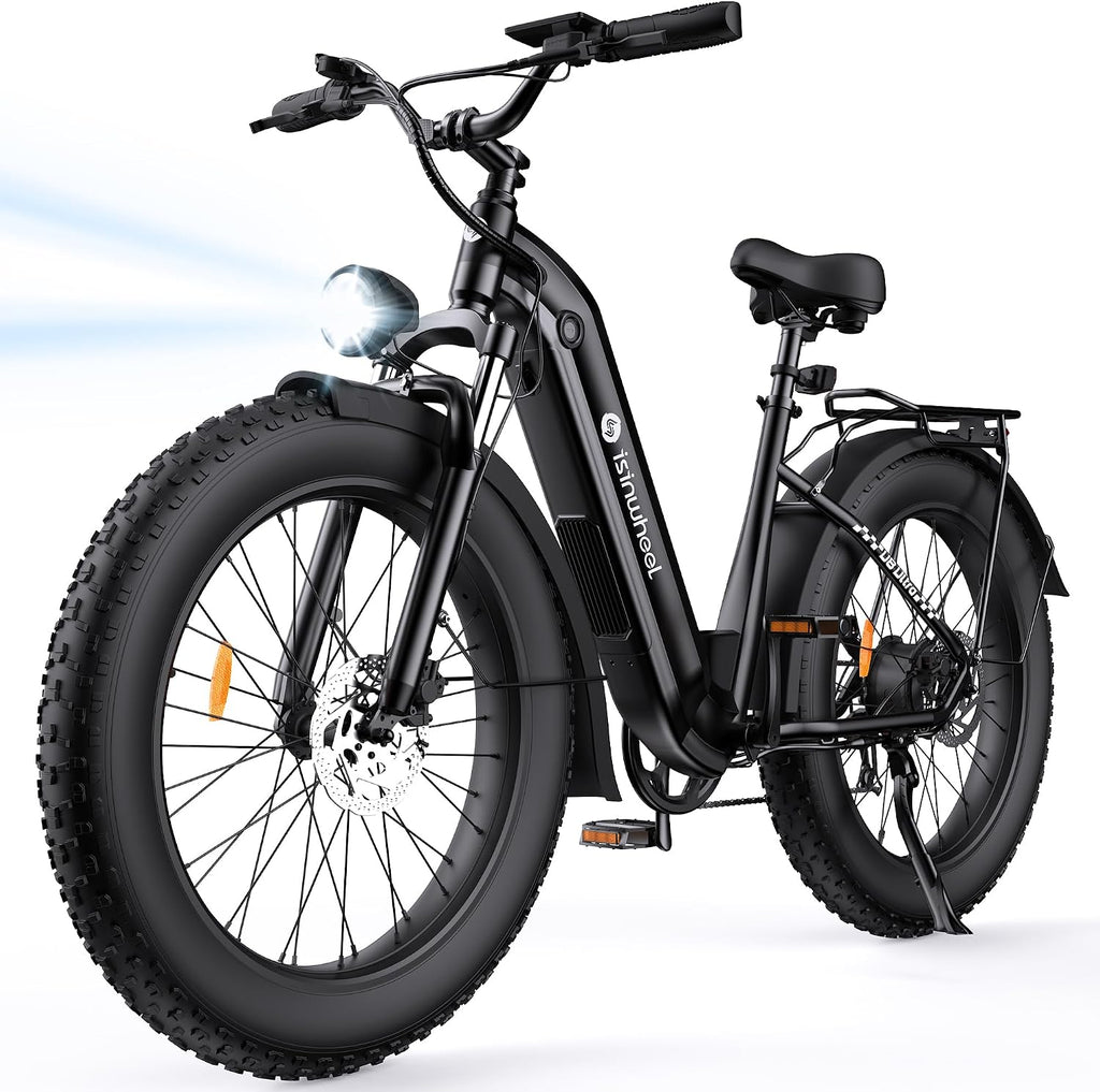 isinwheel Electric Bike for Adults,1500W Peak Motor Hydraulic Brake Electric Dirt Bike, 28MPH 105Miles (PAS) Ebikes for Adults with 48V 13AH/18AH Battery,26' Step-Thru Fat Tire Full Suspension EBike