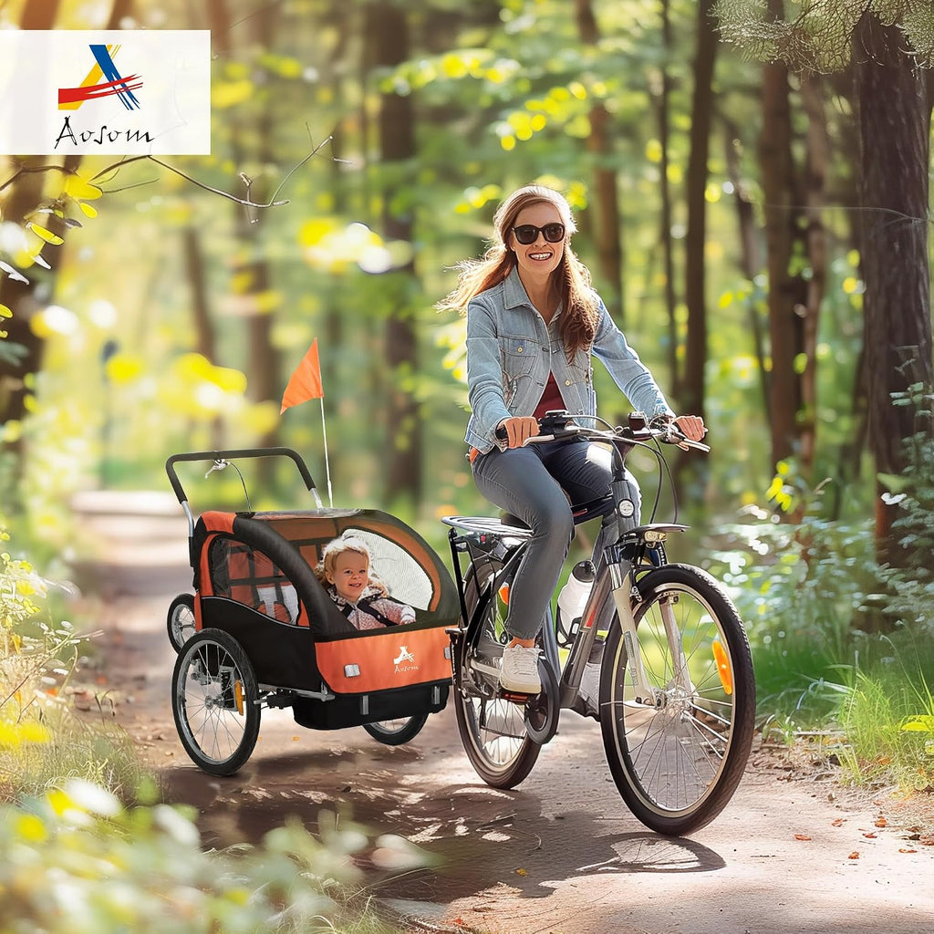 Aosom Elite 360 Swivel Bike Trailer for Kids Double Child Two-Wheel Bicycle Cargo Trailer with 2 Security Harnesses