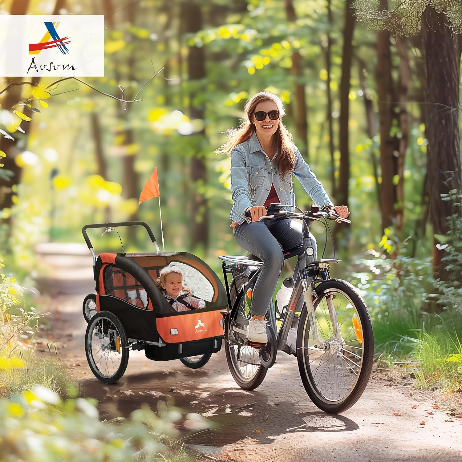 Aosom Elite 360 Swivel Bike Trailer for Kids Double Child Two-Wheel Bicycle Cargo Trailer with 2 Security Harnesses