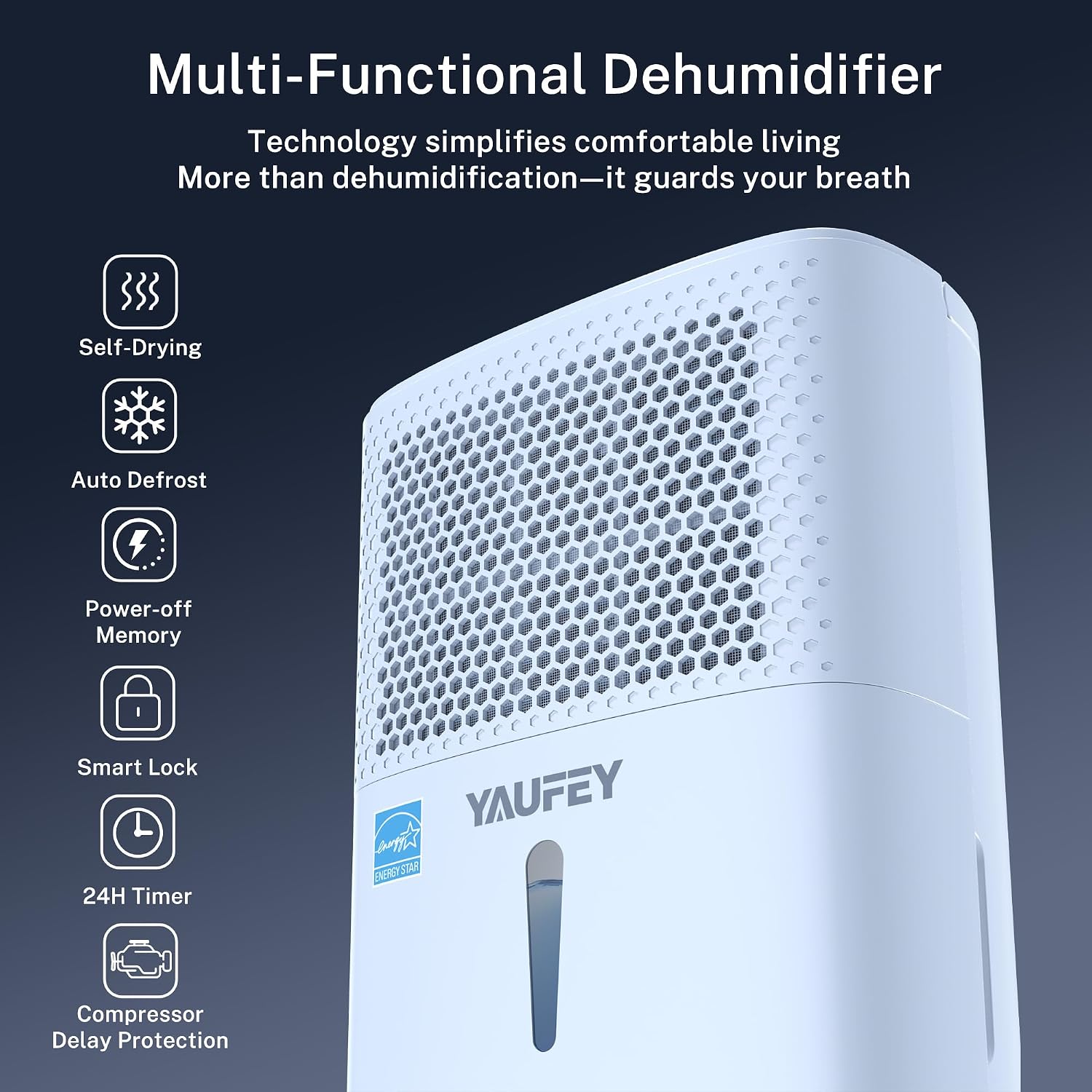 Yaufey 2025 Most Efficient Energy Star Dehumidifier for 2,000 Sq. Ft. Home, Basement and Large Room - Powerful, Quiet with Humidity Control, Timer, Drain Hose and Water Tank