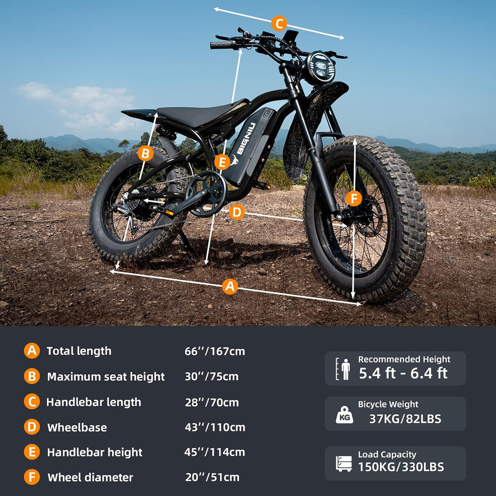BIGNIU BG-S Electric Bike for Adults – 20'x4.5' Fat Tire, 1200W Motor, 48V 15Ah Battery, 7-Speed, Dual Disc Brakes for Off-Road and City Riding