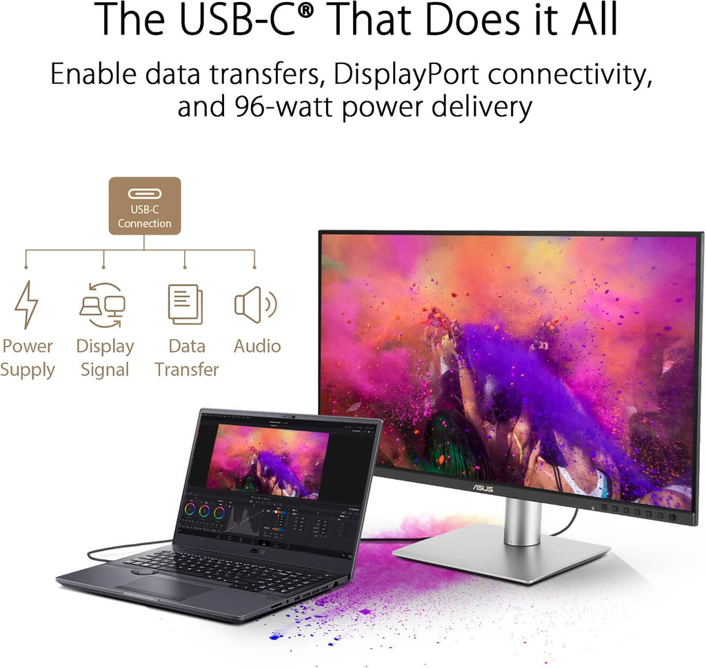 ASUS ProArt Display 27' 1440P Professional Monitor (PA278CFRV) - IPS, QHD (2560 x 1440), Pre-Calibrated, 95% DCI-P3, Daisy-chain, 100Hz, LuxPixel AGLR, Calman Verified, USB-C 96W, HDR400, 3yr warranty