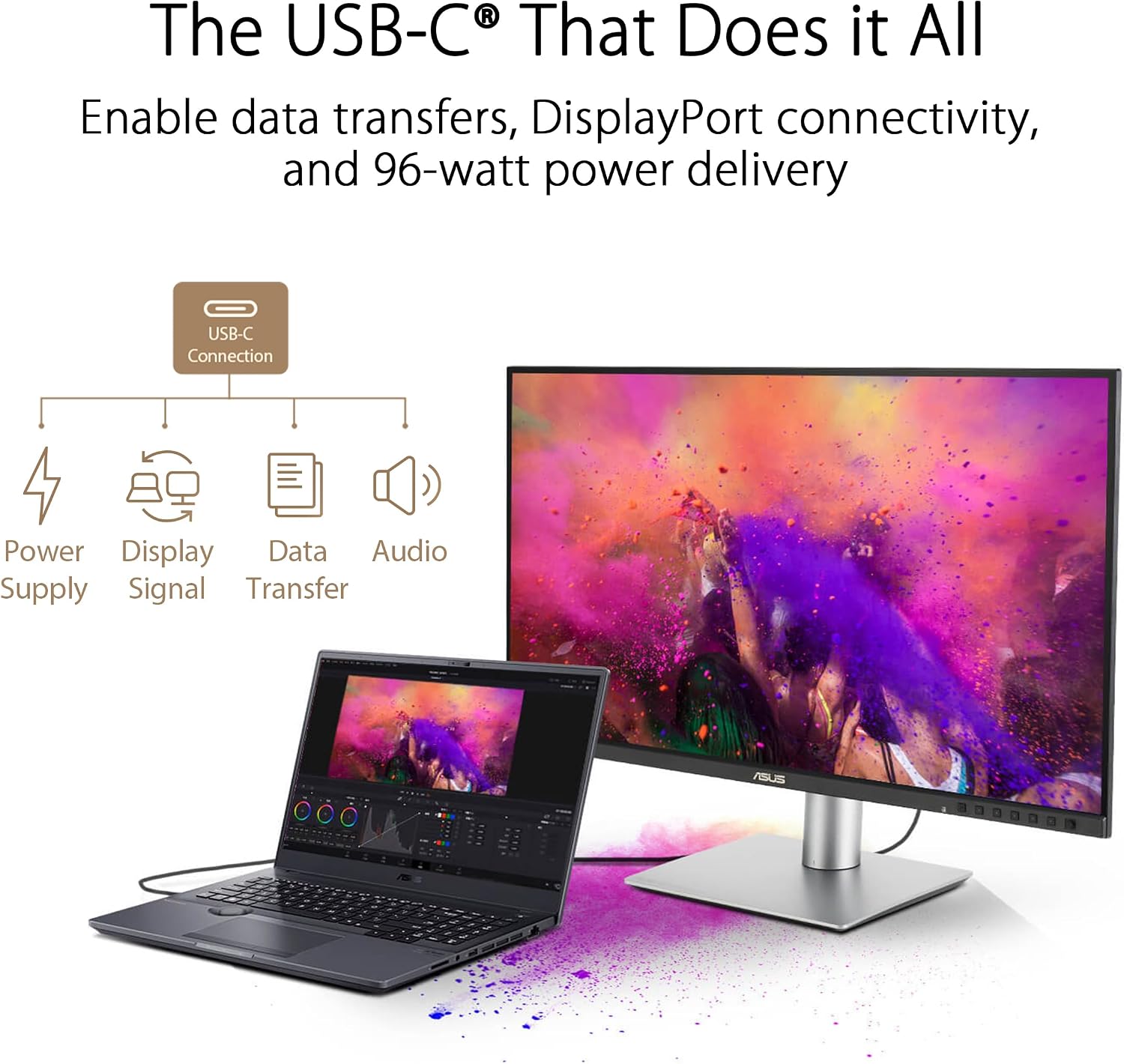 ASUS ProArt Display 27' 1440P Professional Monitor (PA278CFRV) - IPS, QHD (2560 x 1440), Pre-Calibrated, 95% DCI-P3, Daisy-chain, 100Hz, LuxPixel AGLR, Calman Verified, USB-C 96W, HDR400, 3yr warranty