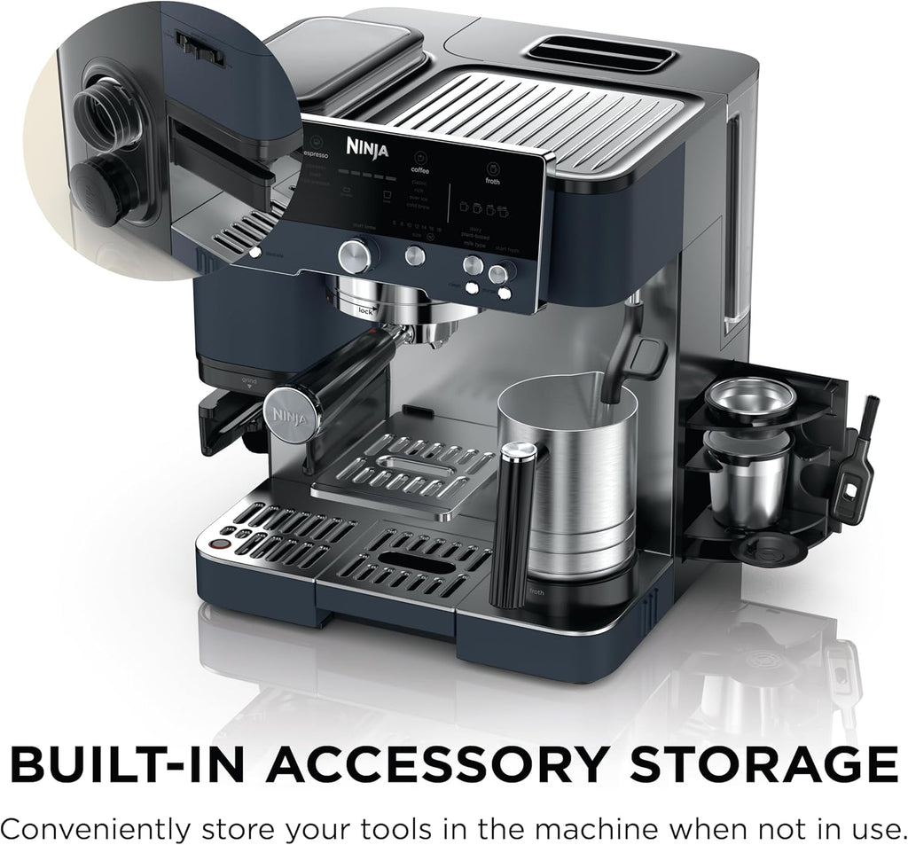 Ninja Luxe Café Premier 3-in-1 Espresso Machine, Drip Coffee, & Rapid Cold Brew | Built-in Coffee Grinder, Hands-Free Milk Frother, Assisted Tamper for Cappuccinos & Lattes | Cyberspace | ES601CY