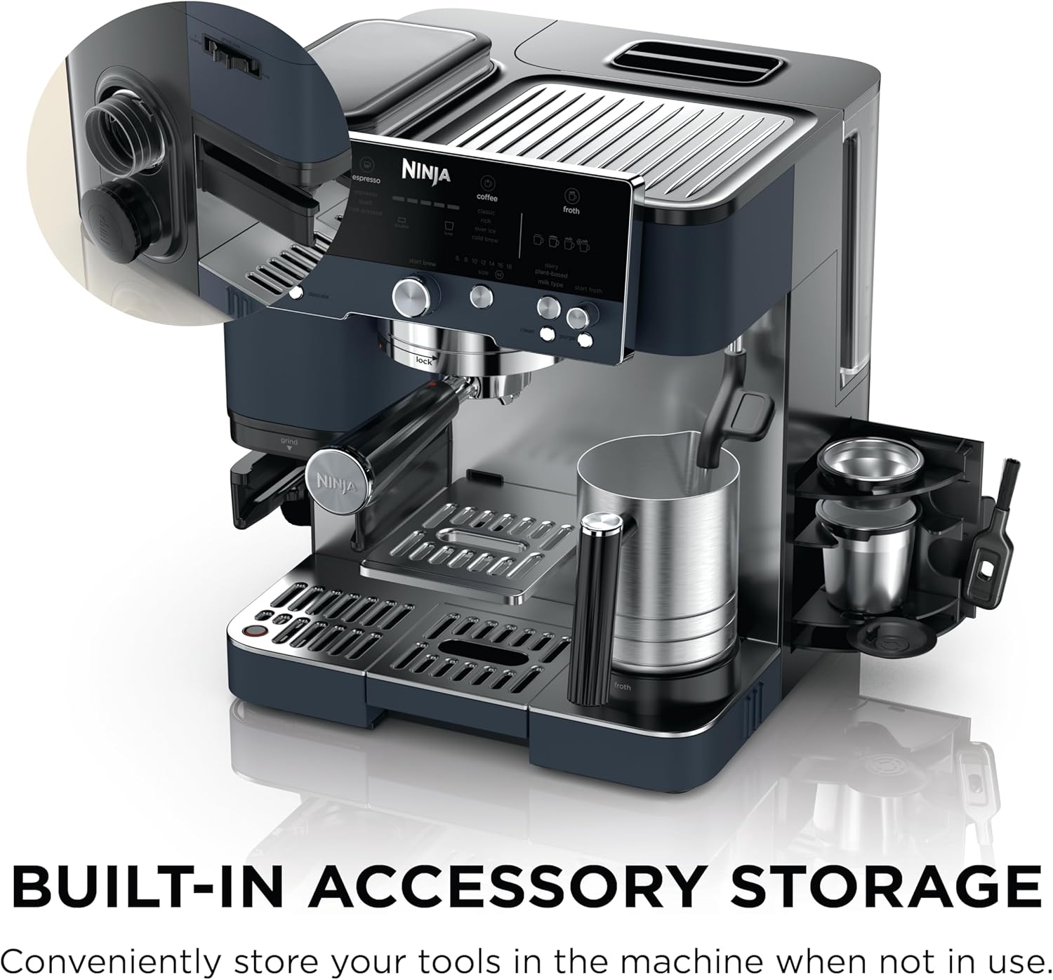 Ninja Luxe Café Premier 3-in-1 Espresso Machine, Drip Coffee, & Rapid Cold Brew | Built-in Coffee Grinder, Hands-Free Milk Frother, Assisted Tamper for Cappuccinos & Lattes | Cyberspace | ES601CY