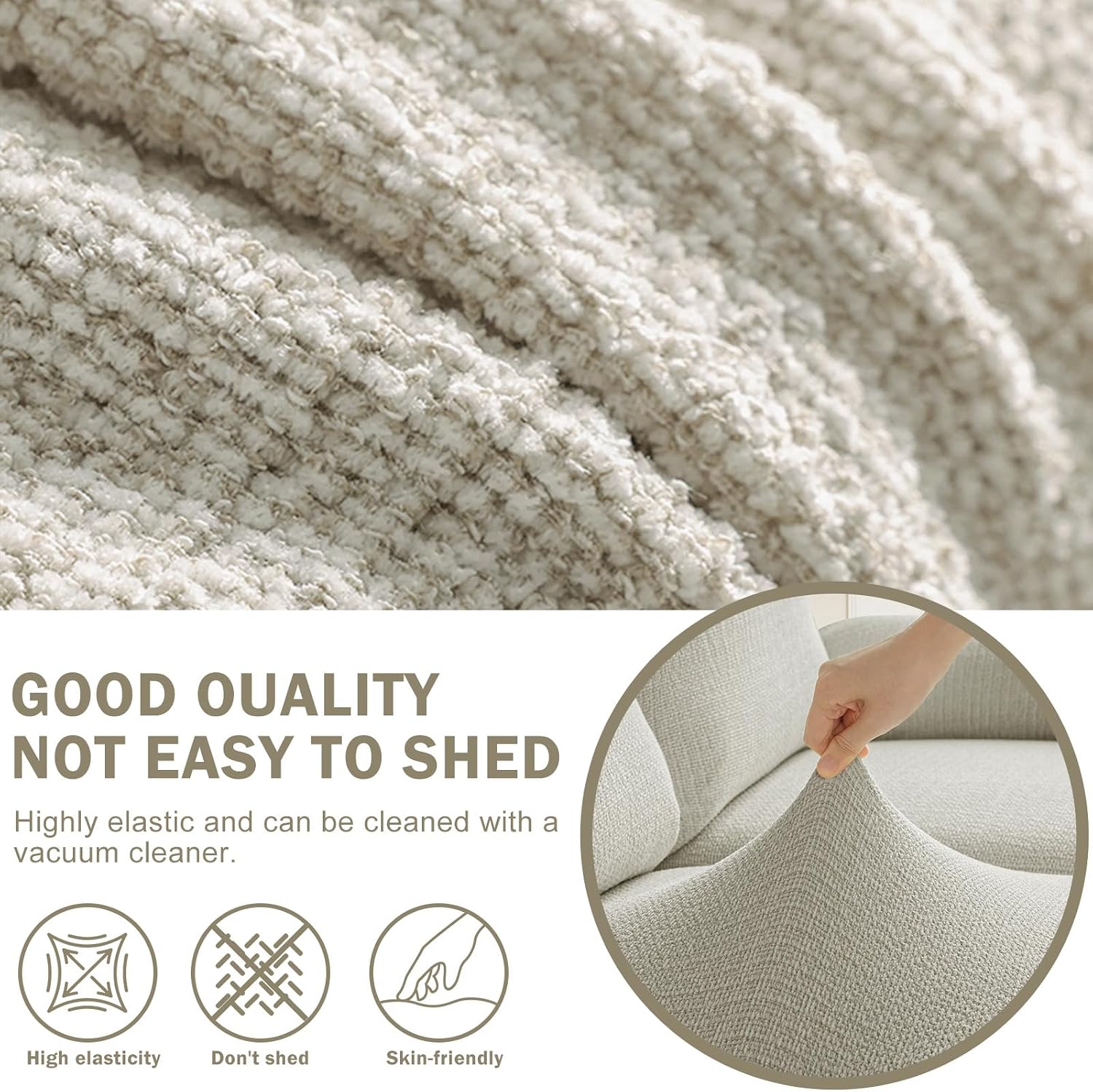 vctops 10 Pieces Cotton Linen Recliner Sofa Covers Rustic Stretch Soft 4 Seats Couch Cover Anti-Slip Sofa Slipcover Furniture Protector with Elastic Bottom for Kids Pet (Beige Grey,4 Seat)