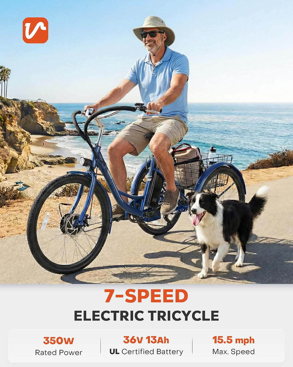 VIRIBUS Electric Tricycle for Adults, 24 26 inch Electric Trike with 468Wh Removable Battery, 250W/350W(Peak 500W) 3 Wheel Electric Bikes for Seniors, Motorized Adult Tricycles Women Men 330 lb.