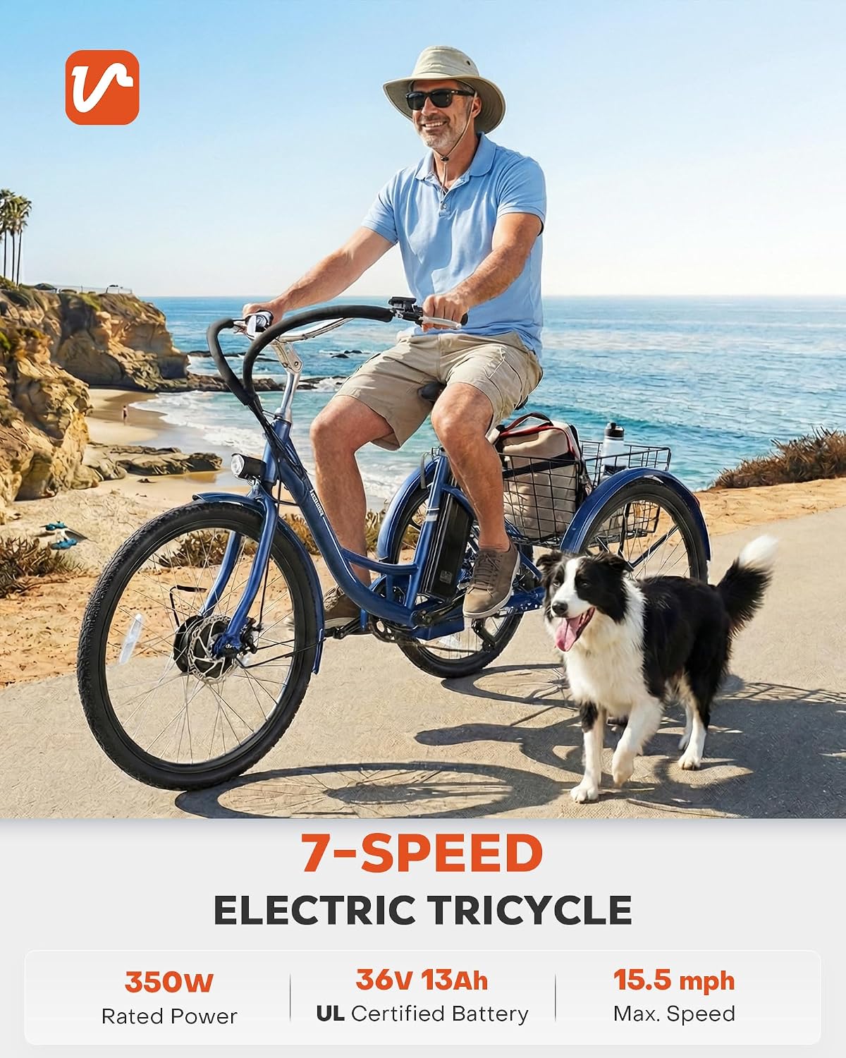 VIRIBUS Electric Tricycle for Adults, 24 26 inch Electric Trike with 468Wh Removable Battery, 250W/350W(Peak 500W) 3 Wheel Electric Bikes for Seniors, Motorized Adult Tricycles Women Men 330 lb.