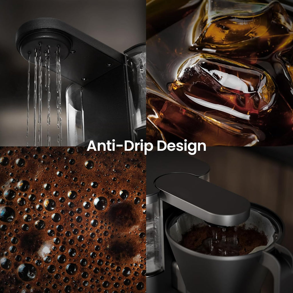 Kismile 8 Cup Drip Coffee Maker Machine, 3s Instant Heat 197-205℉, Removable Water Tank, Adjustable Flow Control, Pour Over Coffee Brew with Deep Cold Brew & Keep Warm 40 Min, Easy to Clean(Black)