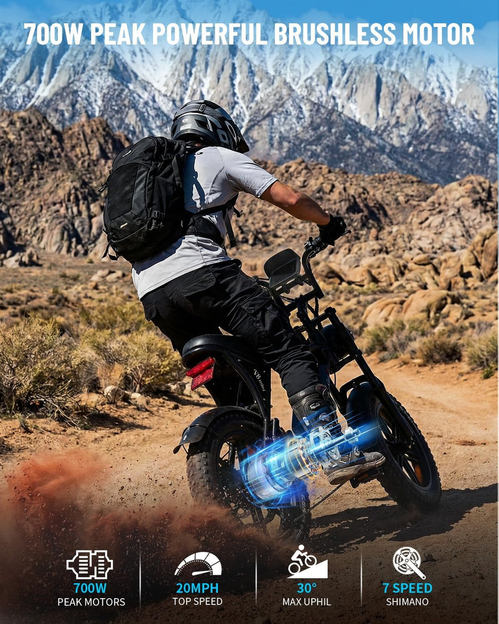 OUXI V8 Series Electric Bike for Adults, Ebike Peak 500W/1000W, 20/31 MPH, 10.4/15/30 AH Removable Battery, 16''/20' Fat Tire Electric Bike, 7-Speed Gear Electric Bicycles, Dual Disc Brakes