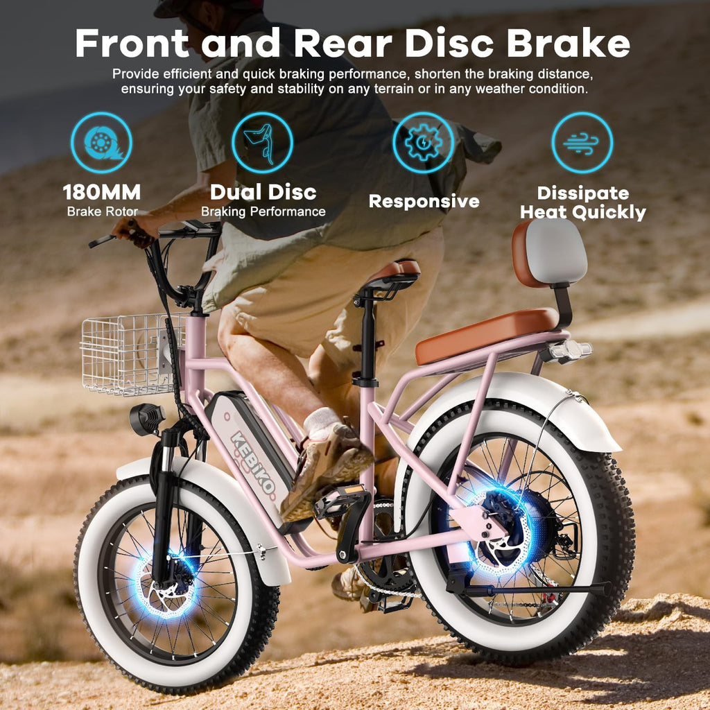 Electric Bike for Adults, 20'x 4' Fat Tire 35MPH Cargo Ebike with Seat, 1450W Peak 2 Seater Commute Bike with 48V 20AH Removable 960WH Battery, 80 Miles Max Range 7-Speed Step-Thru Electric Bicycle