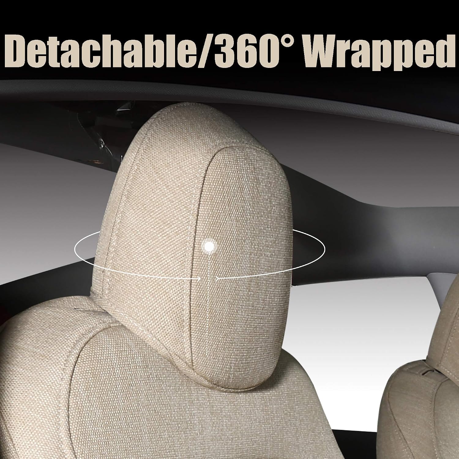 2 Front Seat Cover Custom Fit for Tesla Model 3 Model Y Synthetic Linen Car Seat Protector Cushion for Model 3 2017 2018 2019 2020 2021 2022 All Season (2 Front Beige Fabric)