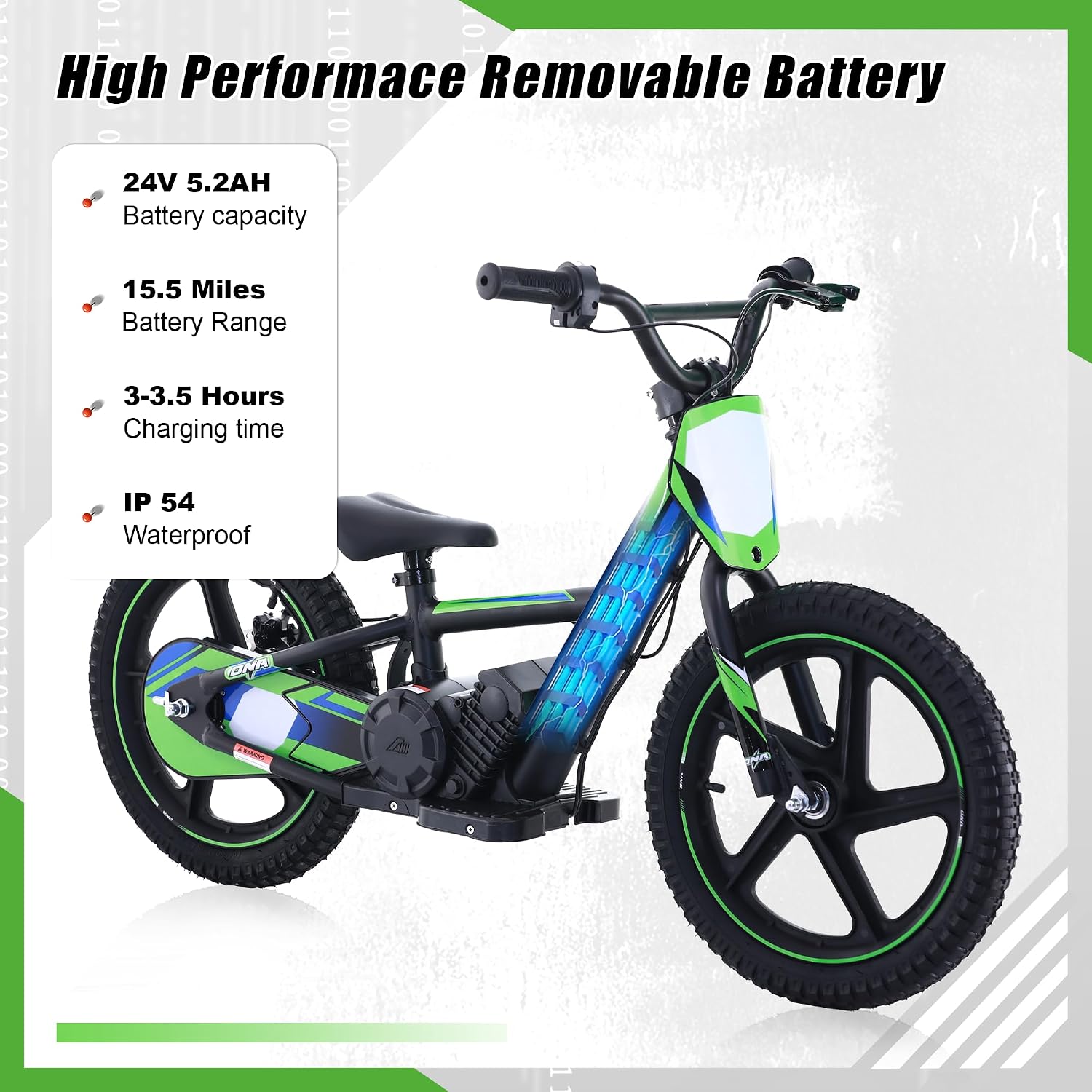 KOZRUNS Electric Dirt Bike for Kids 5-10, 340W Racing Experience Lightweight Motorcycle Up to 12MPH & 3 Speed Settings, 24V Detachable Battery, Safe Disc Brakes, 16 Inch Knobby Tires