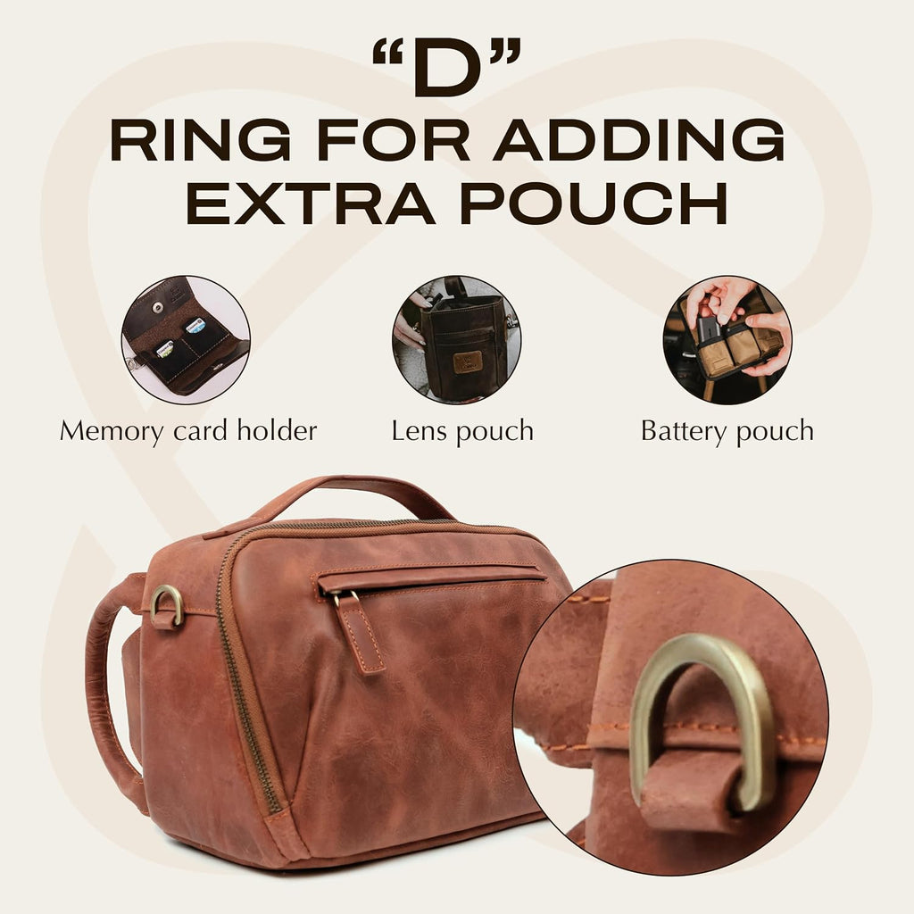 C Coiro Camera Sling Bag Full Grain Leather Photography Accessories with Padded Shoulder Strap, Camera Case for DSLR/SLR, Travel Photography Camera Bag, Brown Color