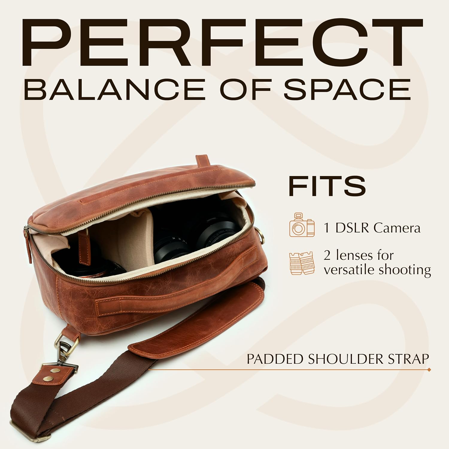 C Coiro Camera Sling Bag Full Grain Leather Photography Accessories with Padded Shoulder Strap, Camera Case for DSLR/SLR, Travel Photography Camera Bag, Brown Color