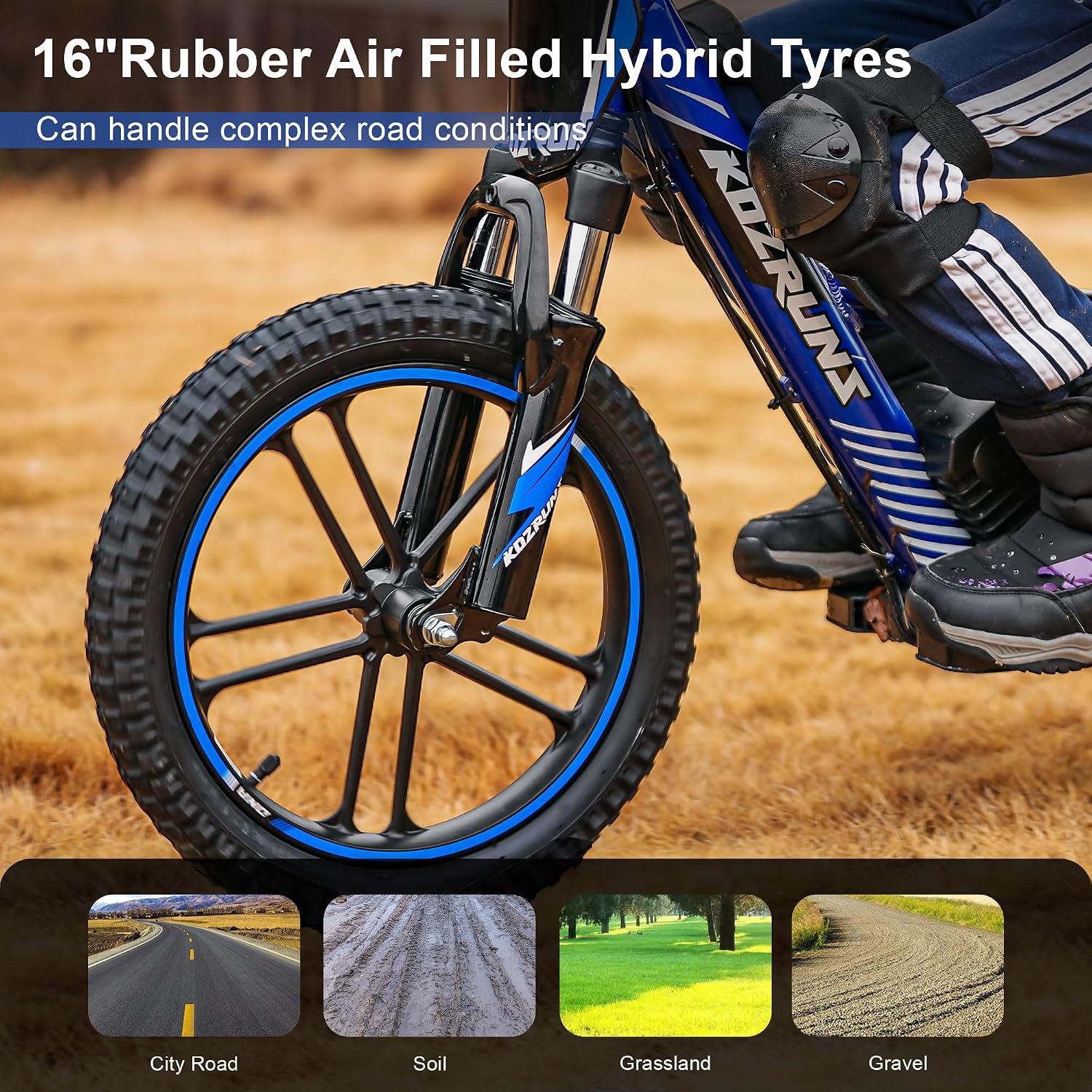 TUIBOKA Electric Dirt Bike for Kids, Professional Version, Electric Motorcycle with 500W Powerful Brushless Motor, 14 MPH, 16 Inch Off Road Tires, Adjustable Seat for Ages 5-12 Blue