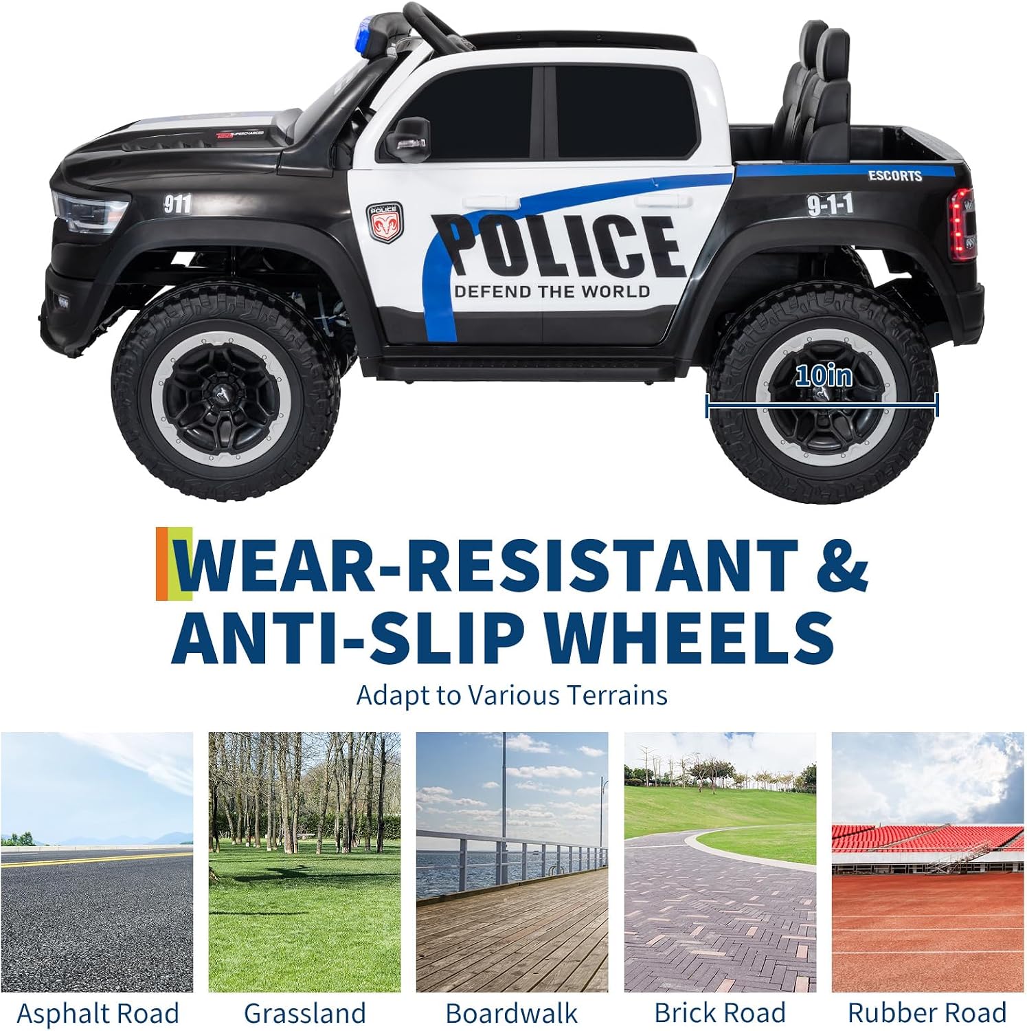 Garvee Ride On Car, Licensed RAM 12V Kids Ride On Police Car with Remote Control, Electric Pickup Truck for Toddlers, 3 Speeds, Spring Suspension, LED Lights & Parent Safety Lock