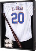 Large Jersey Display Case Frame Deep Shadow Box with Room for XL Baseball Football or Hockey Military Uniform Baseball Bat or Military Saber - Collector's 98% UV Protection Acrylic Door Black Finish