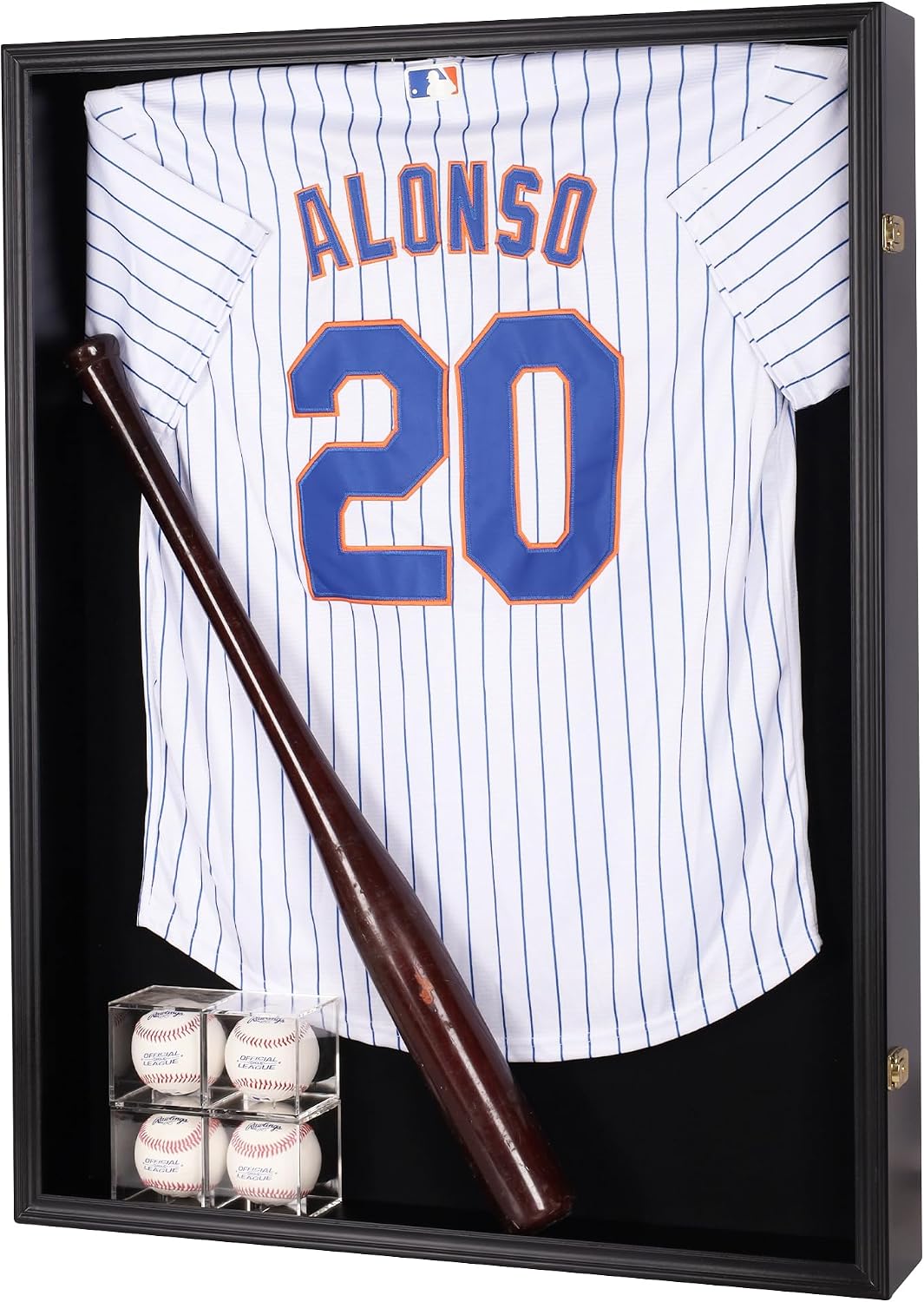 Large Jersey Display Case Frame Deep Shadow Box with Room for XL Baseball Football or Hockey Military Uniform Baseball Bat or Military Saber - Collector's 98% UV Protection Acrylic Door Black Finish