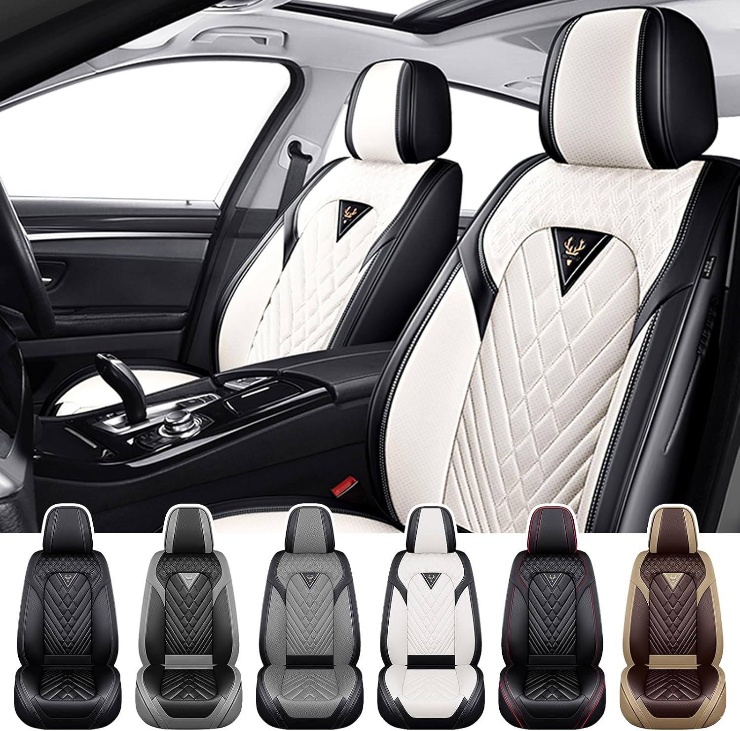 Car Seat Covers for Buick Enclave 2008-2026, Waterproof Nappa Leather Front Seat Cover, Anti-Slip and Comfortable Automotive Seat Protector&Accessories(Black White)