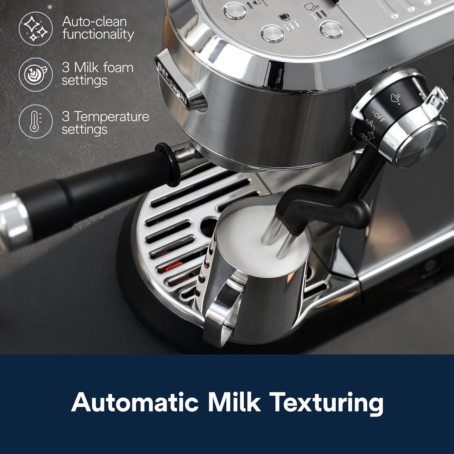 De'Longhi Dedica Maestro Plus Espresso Machine, Automatic Steam Wand, 3 Coffee Temp & Milk Foam Settings, 54oz Removable Tank, Easy-to-Clean Dishwasher-Safe Parts, Compact Stainless Steel Design