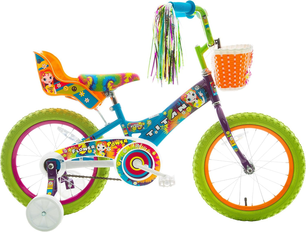 Titan Girls BMX Bike for Kids Ages 4-7, 16-Inch Wheels, 9-Inch Frame, Training Wheels, Toy Seat, Doll Basket, Streamers, First Bike, Princess Bicycle, Gift for Girls | for Kids, Training Wheels, Toy Seat, Doll Basket, Streamers, First Bike