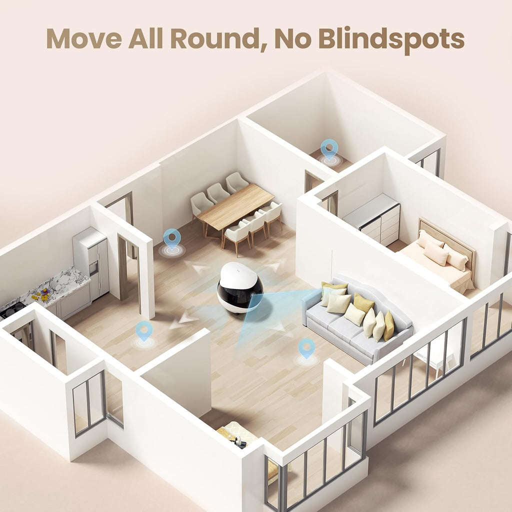 Enabot EBO Air 2 FamilyBot Indoor Security Camera Robot: 2K Pet Camera, Movable Home Robot, Custom Facial Expression, Auto-Recharge, Battery-Operated, 2-Way Talk, Night Vision(Dove White)