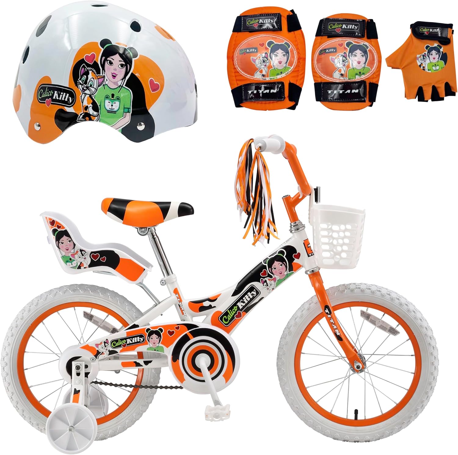 Titan Girls BMX Bike for Kids Ages 4-7, 16-Inch Wheels, 9-Inch Frame, Training Wheels, Toy Seat, Doll Basket, Streamers, First Bike, Princess Bicycle, Gift for Girls | for Kids, Training Wheels, Toy Seat, Doll Basket, Streamers, First Bike