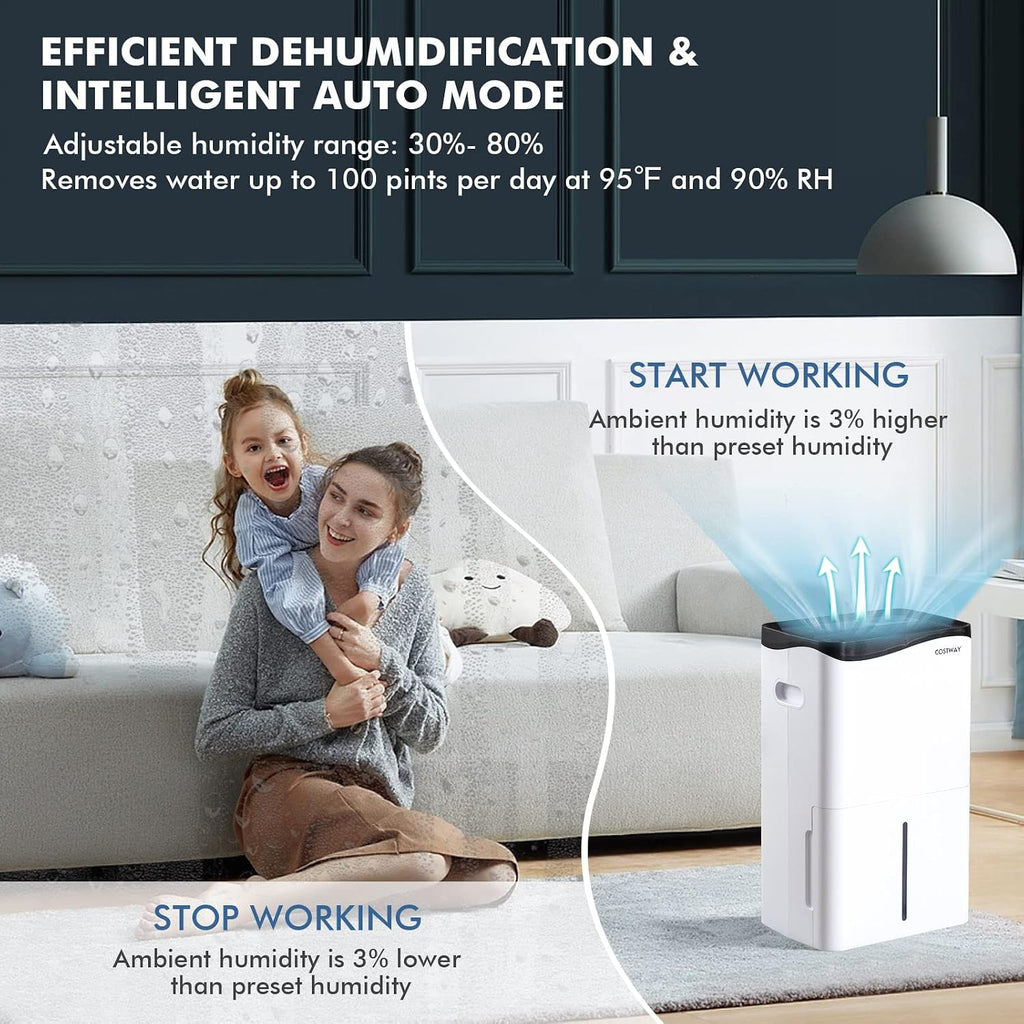 COSTWAY 5,500 Sq. Ft Dehumidifier for Basement & Large Room, 100 Pint Dehumidifier with Smart App & Alexa Voice Control, 4 Modes, 2 Speeds, 24H Timer, Low Noise